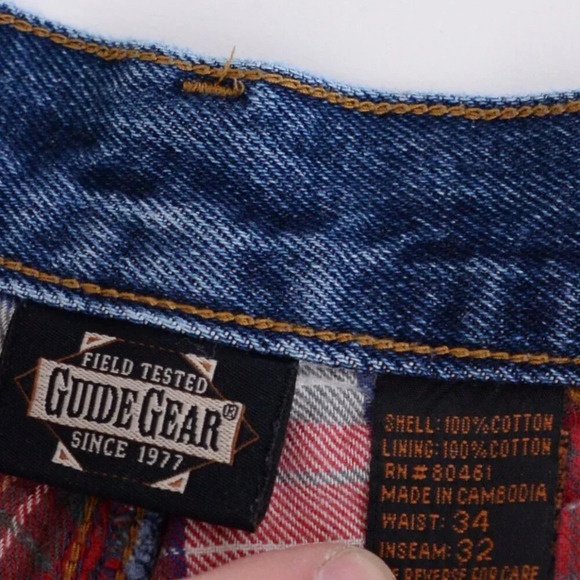 VTG 90S Guide Gear Blue Midwash Plaid Lined Straight Leg 100% Cotton Denim Jeans - Picture 12 of 13